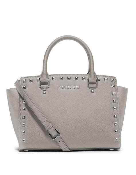 Selma Medium Studded Saffiano Leather Satchel 